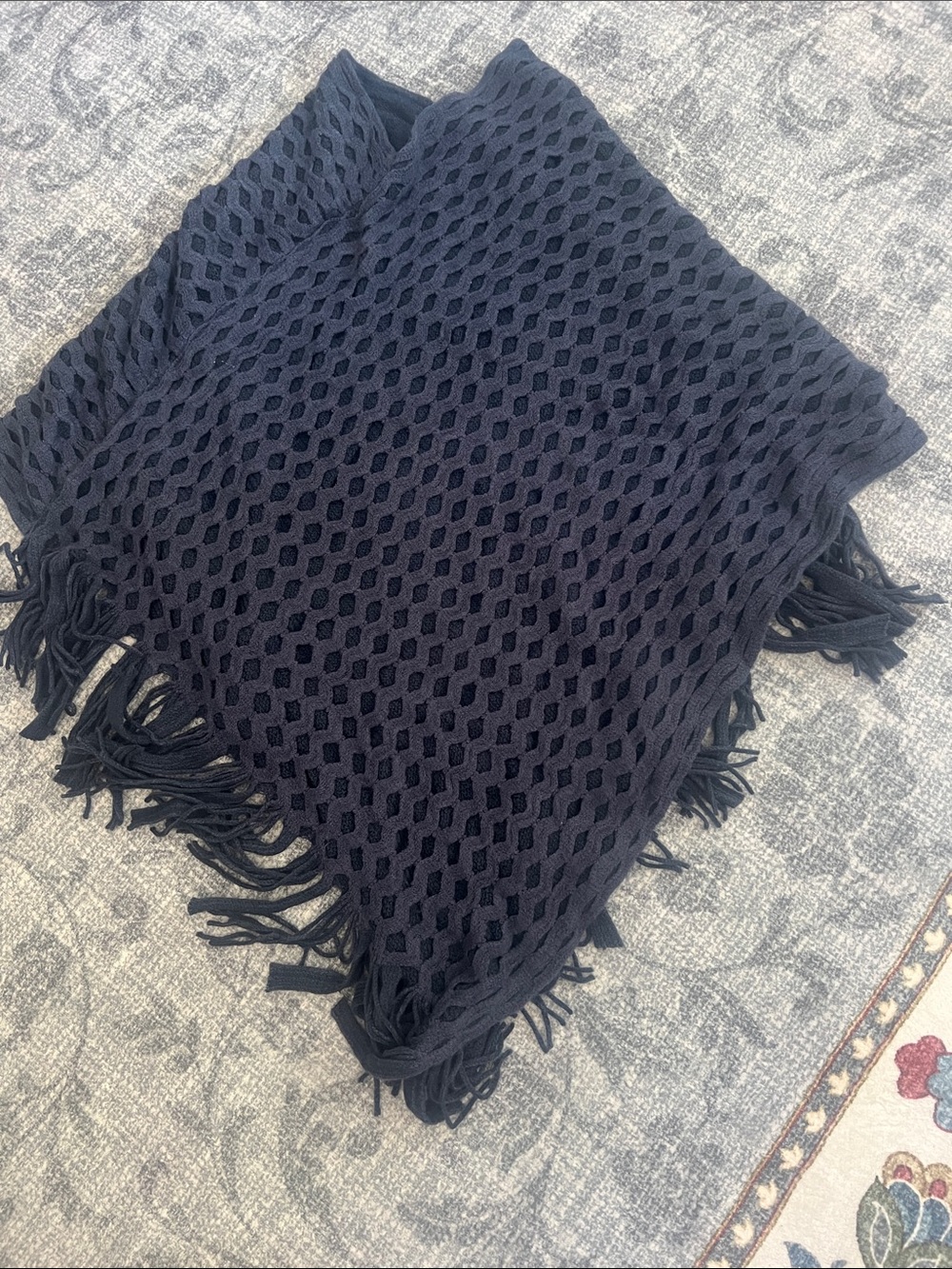Navy Open Weave Fringe poncho  -